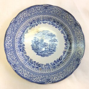 Dinner Plate, Flow Blue, “Grecian” Pattern, Ridgeways Hanley Staffordshire England circa 1891