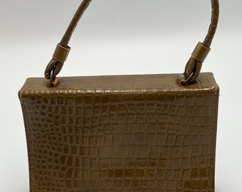 Handbag, Faux Crocodile Leather, Top Strap, Twist Clasp, c. 1950s-1960s