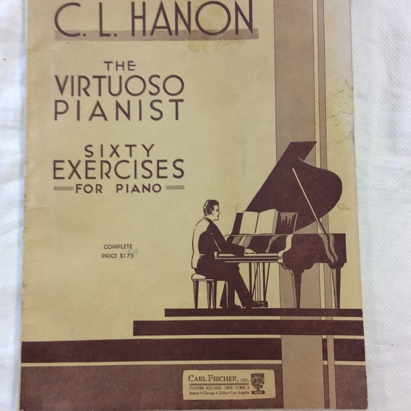 Vintage jaren 1920 C.L Hanon The Virtuoso Pianist Sixty Exercises/ Lessons voor piano
