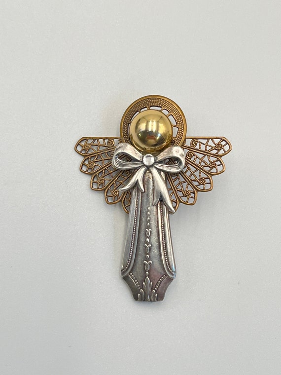 Repurposed Silverware Angel Brooch/Pin, Handcrafte