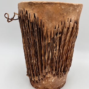 African Timbale Drum, Goat Hide/Fur, Hollow Wooden Bark, c. 1960s