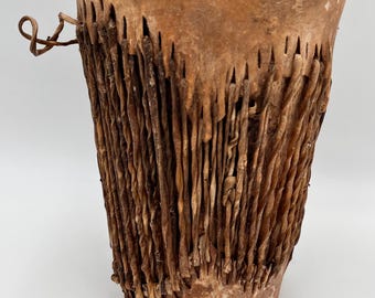 African Timbale Drum, Goat Hide/Fur, Hollow Wooden Bark, c. 1960s