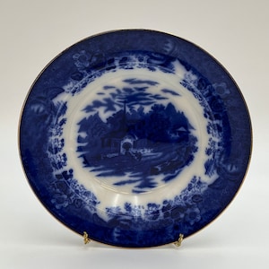 Wide Rim Soup/Pasta/Salad Bowl, Country Scenes Flow Blue, England, Circa 1891