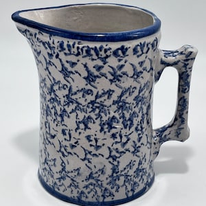 Pitcher, 6.5&quot; Tall, Spongeware with Blue Bands, c. 1860-1885