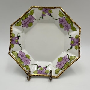 Trinket/Candy Dish, Nippon, Morimura Brothers, Hand Painted, Violets, Gold Moriage, Japan, c. 1911-1925
