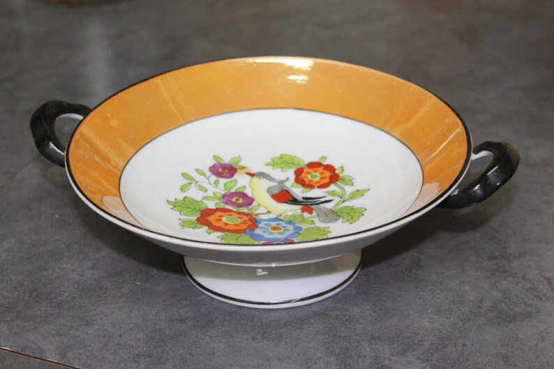 Lusterware Hand Painted Japan Footed Porcelain Bowl with Handles Circa 1940/'s