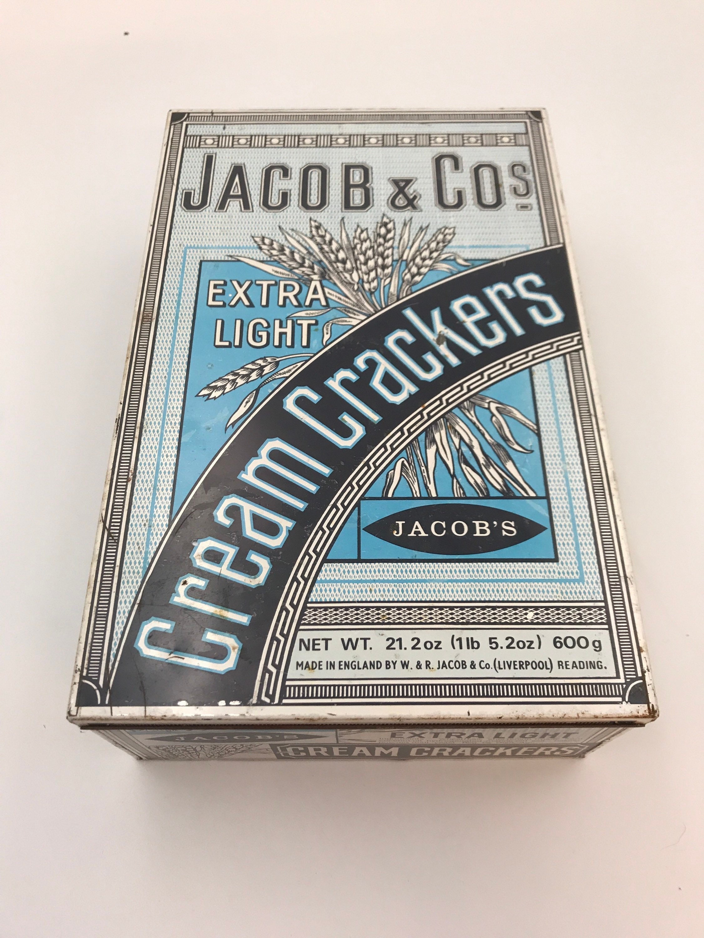 Cracker Tin, Jacob & Co's., Extra Light Cream Crackers, Made in England,  Blue, C. 1950's - Etsy
