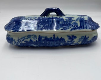 Victoria Ware Ironstone Flow Blue, divided trinket dish. c. 1960's