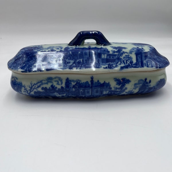 Victoria Ware Ironstone Flow Blue, divided trinket dish. c. 1960's