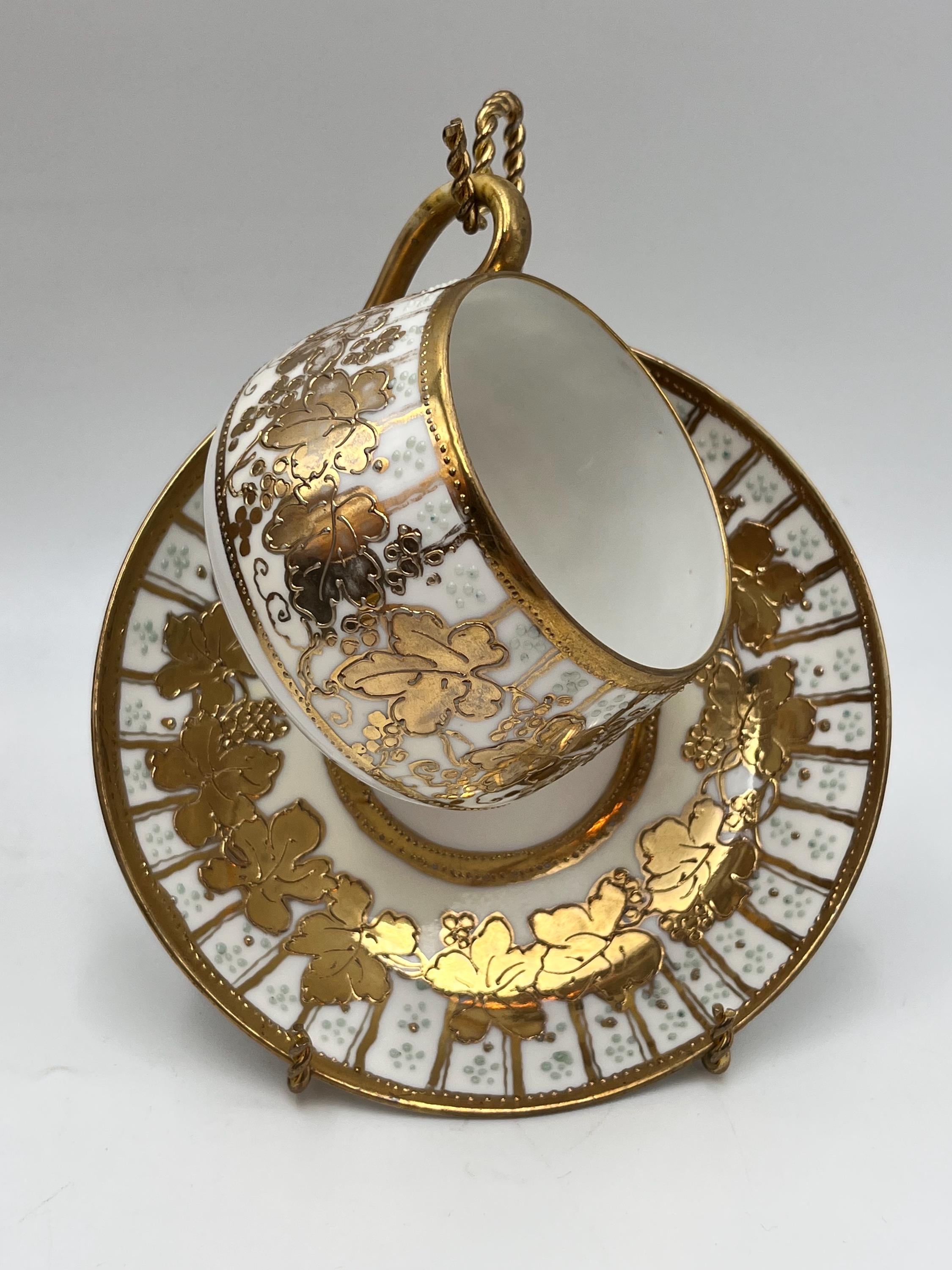 Cup and Saucer, Morimura Brothers Nippon Hand Painted Heavy Gold