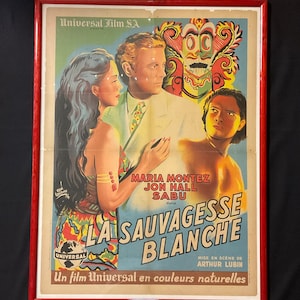 La Sauvagesse Blanche (The White Savage Poster, Featuring  Maria Montez, Jon Hall & Sabu, French Film, Universal Movie, C.1940&#39;s