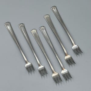 Set of 6 Cocktail/Seafood/Appetizer Forks, "Doric" Pattern, National Silver Co., EPNS, Nickel Plated, c. 1900-1920