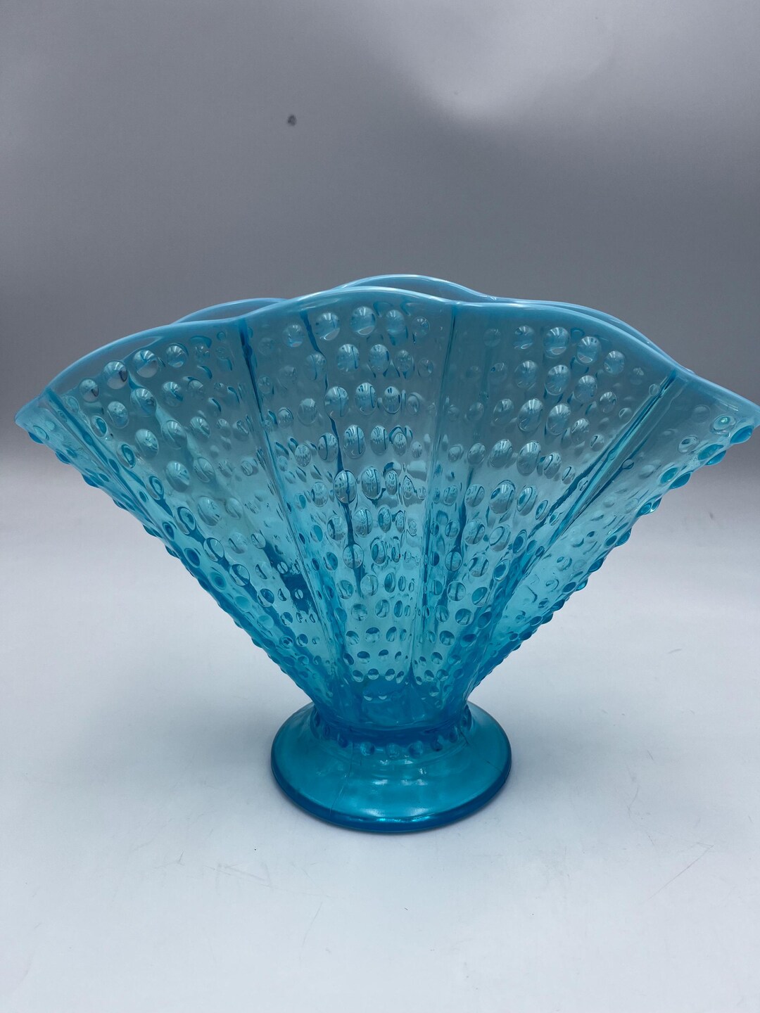 Fenton Blue Glass Opalescent Ruffled Hobnail Fan Vase C. 1940's - Etsy