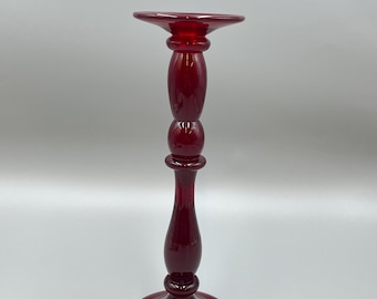 Tall Ruby Red Glass Candle Stick Holder, 14 - 1/8 Inch Height, Single Taper Candle Stand