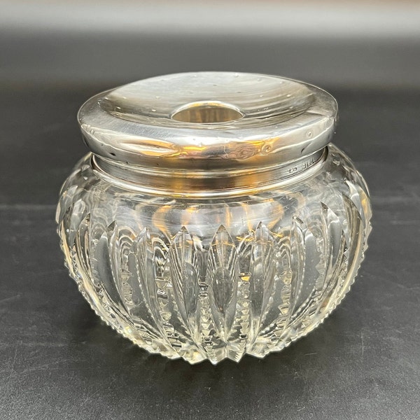 Jones & Crompton Silver Lid Cut Crystal Hair Receiver, Birmingham England, c. 1908