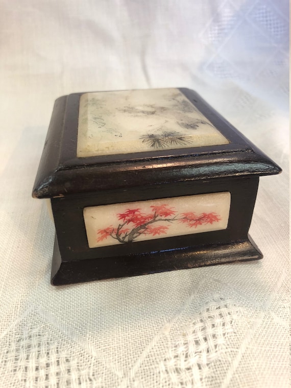 Chinese Wooden Trinket Box, Inlayed, Hand Painted
