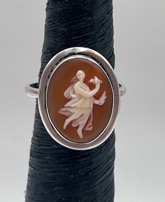 Ring, Carved Shell Cameo, Sterling Silver
