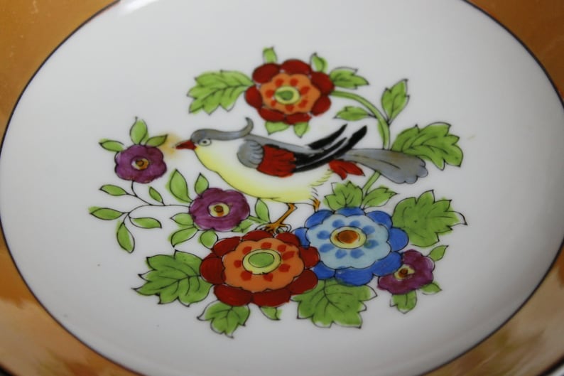 Lusterware Hand Painted Japan Footed Porcelain Bowl with Handles Circa 1940/'s