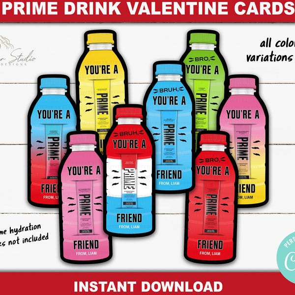 Kids Valentines Cards: Prime Hydration Printable Sports Drink Valentines Day Card, Boys Classroom KB29S