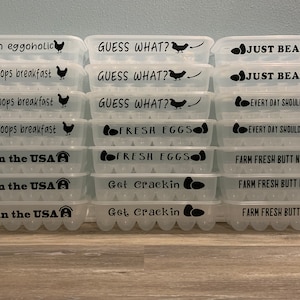 Funny Plastic reusable egg cartons, farm style, egg holders, egg containers, egg storage, chicken eggs, guess what chicken butt, just beat