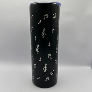 Music note band engraved black 20 ounce skinny tumbler, music, choir, band, custom tumbler, tumbler with straw