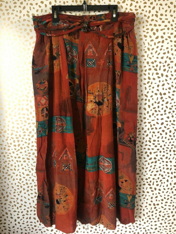 Vintage Claire McCardell art to wear aztec maxi sk