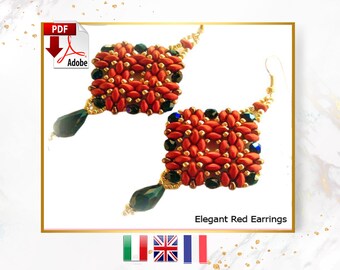 Tutorial earrings with superduo and drop, DIY earrings instructions, Tutorial on offer, Elegant Red, by Rosina Ottolini
