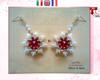 Diagram with Rivoli and Superduo, Diy ITA/ENG/FRE, Fiocco di Neve Earrings, by Rosina Ottolini