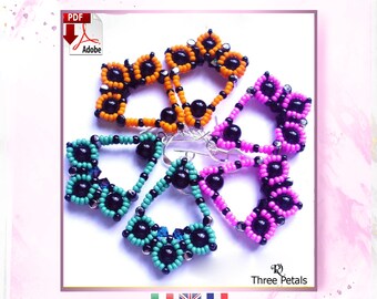 Beaded earrings pattern, scheme on sale, small and light earrings, bicone earrings, Three Petals Earrings, by Rosina Ottolini