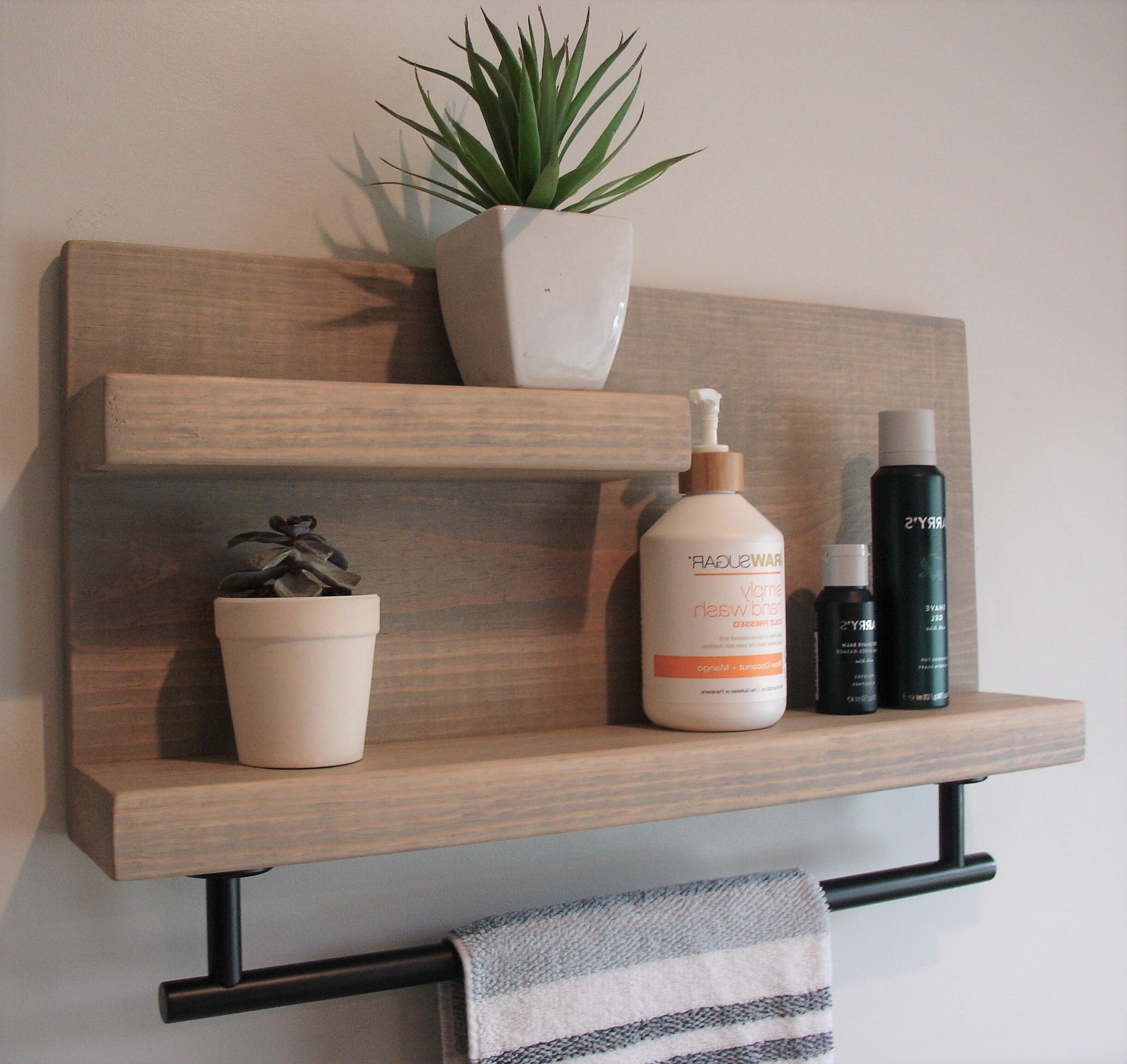 Modern Rustic 2 Tier Bathroom Shelf With 18 Matte Black Etsy Canada