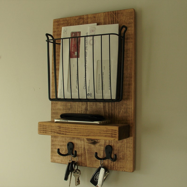 Simply Rustic Mail Organizer Shelf with Magazine Basket and image 1