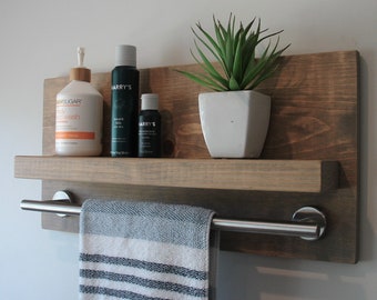 Simply Modern Rustic Bathroom Shelf with an 18" Brushed Nickel Towel Bar