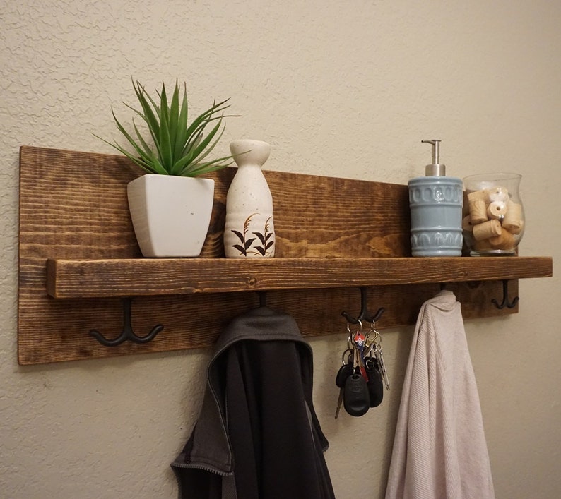 Modern Rustic Entryway Coat Rack with Floating Shelf and Etsy