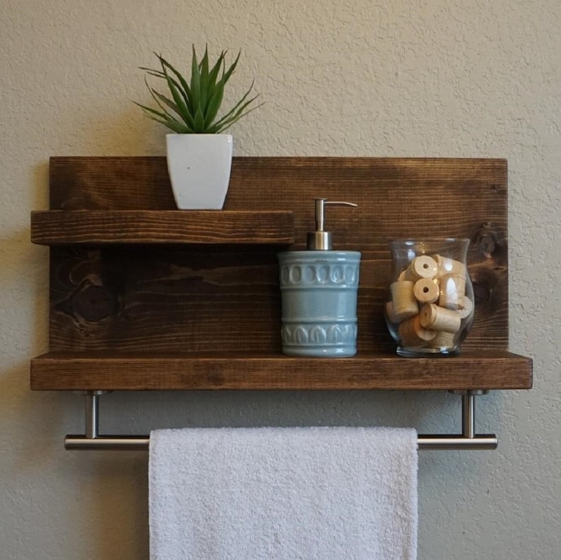 Modern Rustic 2 Tier Bathroom Shelf with 18 Brushed image 1