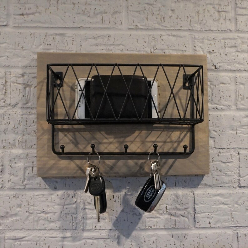 Simply Rustic Mail Organizer Shelf with Basket and Key Hooks
