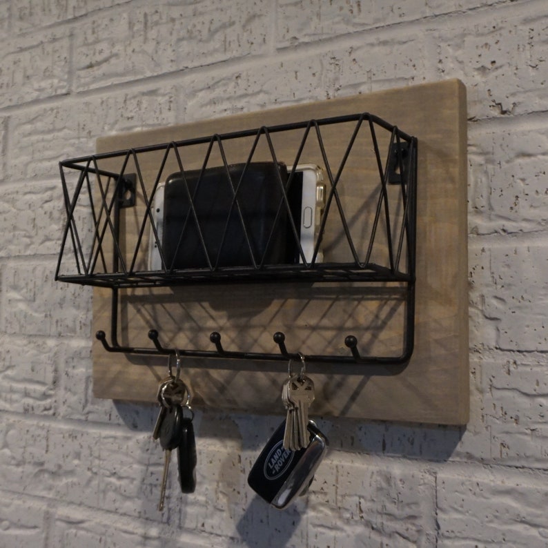 Simply Rustic Mail Organizer Shelf with Basket and Key Hooks