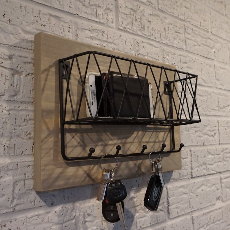 Simply Rustic Mail Organizer Shelf with Basket and Key Hooks
