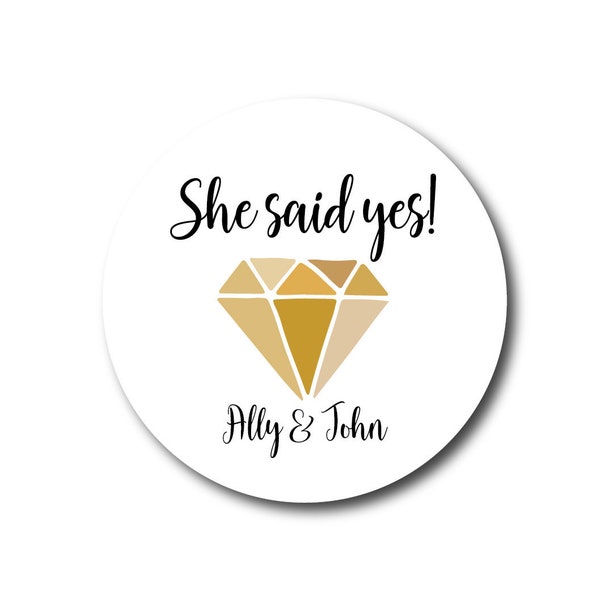 She Said Yes Stickers Engagement Party Stickers Diamond Stickers He Popped the Question Favor Labels Gold Diamond Gemstone Labels Gold Ring