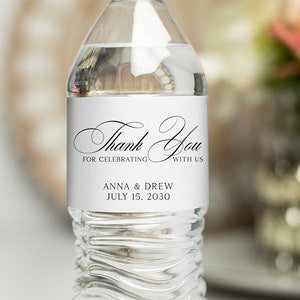 Wedding Water Bottle Label - Thank You Sticker, Printed Script Labels, Waterproof Labels for Reception