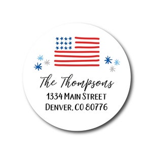 Return Address Labels Address Labels Envelope Seals Round Address Stickers American Flag Sticker Americana Labels USA Flag 4th of July Label