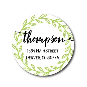 Return Address Labels Address Labels Envelope Seals Round Address Stickers Green Laurel Wreath Wedding Address Labels Wedding Invitations