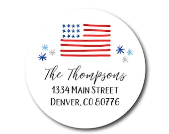 Return Address Labels Address Labels Envelope Seals Round Address Stickers American Flag Sticker Americana Labels USA Flag 4th of July Label
