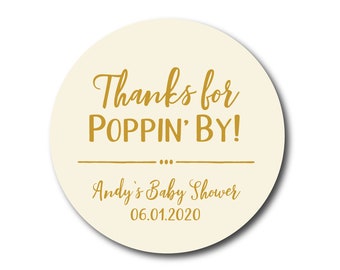 Baby Shower Stickers Baby Shower Labels Thanks For Popping By Stickers Popcorn Favor Stickers About to Pop Stickers Bridal Shower Sticker