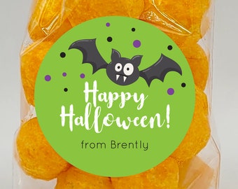 Halloween Stickers - Green Bat Halloween Stickers Kids Halloween Treat Stickers Halloween Favor Labels Happy Halloween Stickers