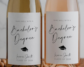 Graduation Gift Wine Labels - Grad Party Custom Champagne Labels, Graduation Party Favor, School Graduate Gift, Bachelor's Degree SW104