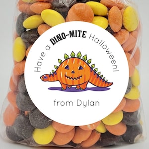 Halloween Stickers - DinoMite Halloween Stickers Kids Halloween Treat Stickers Dinosaur Stickers Happy Halloween Treat Bag Labels