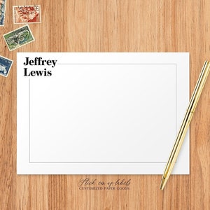 Set of Personalized Stationary - Classic Masculine Line Border Note Cards for Men S106