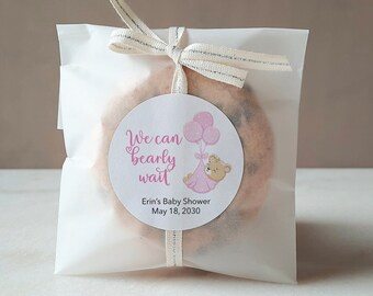 Pink Bearly Wait Baby Shower Stickers -  Baby Shower Favor Label, Girls Teddy Bear Baby Shower, Thank You For Showering our Baby with love