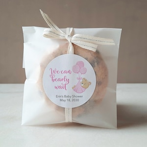Pink Bearly Wait Baby Shower Stickers -  Baby Shower Favor Label, Girls Teddy Bear Baby Shower, Thank You For Showering our Baby with love