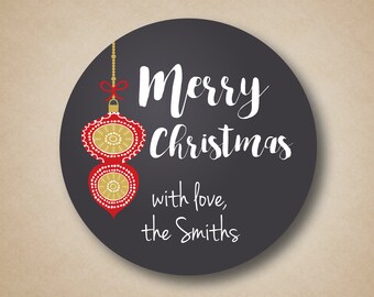 Christmas Gift Stickers Holiday Gift Tags Christmas Sticker Chalkboard Ornament Round Sticker Red Gold Personalized Labels Christmas Tag